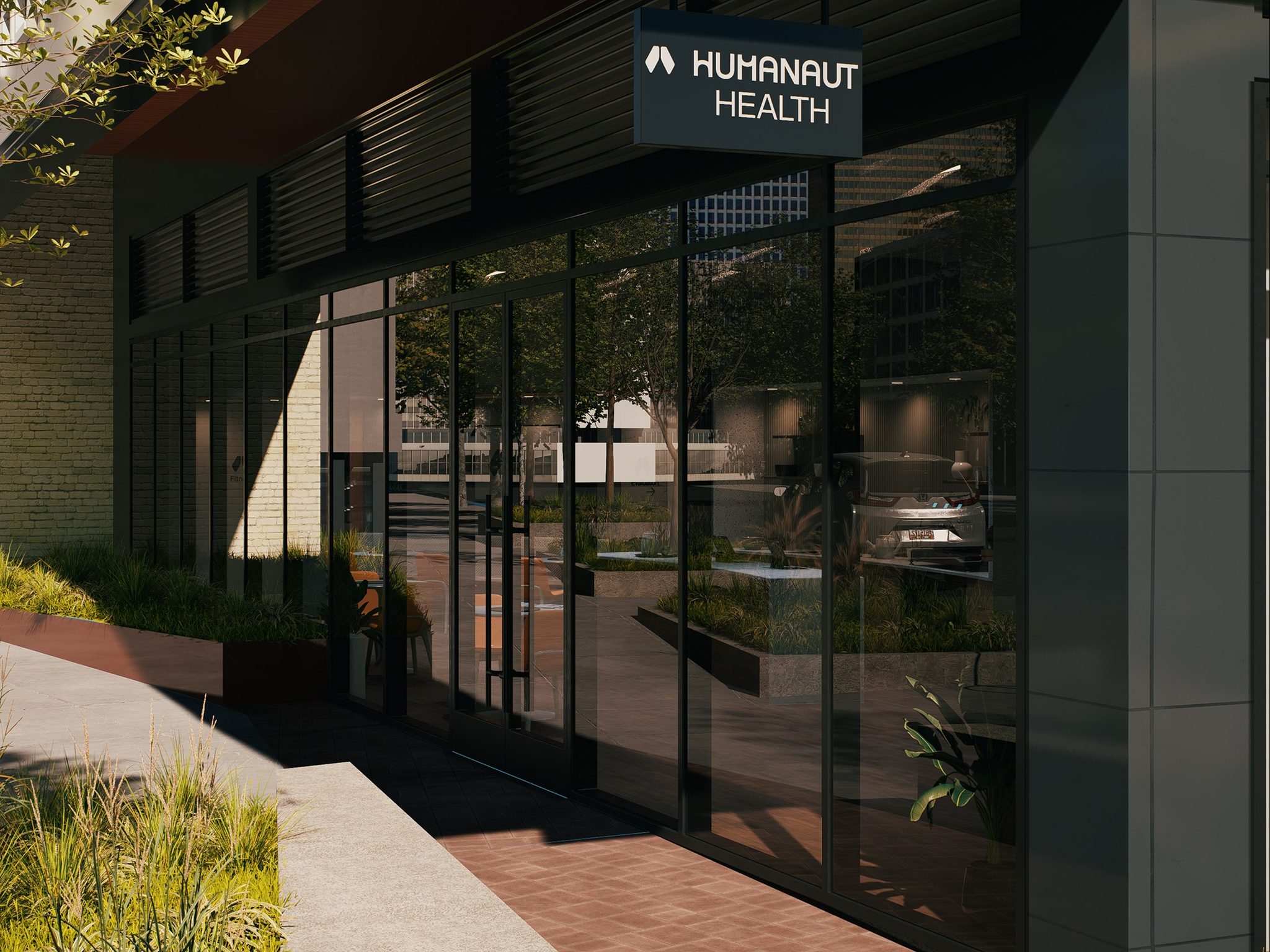 Humanaut Health Austin clinic exterior at dusk